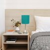 Creekwood Home Oslo 19.5in Contemporary Power Outlet Base Metal Table Lamp, Brushed Steel, Teal Drum Fabric Shade CWT-2009-TL